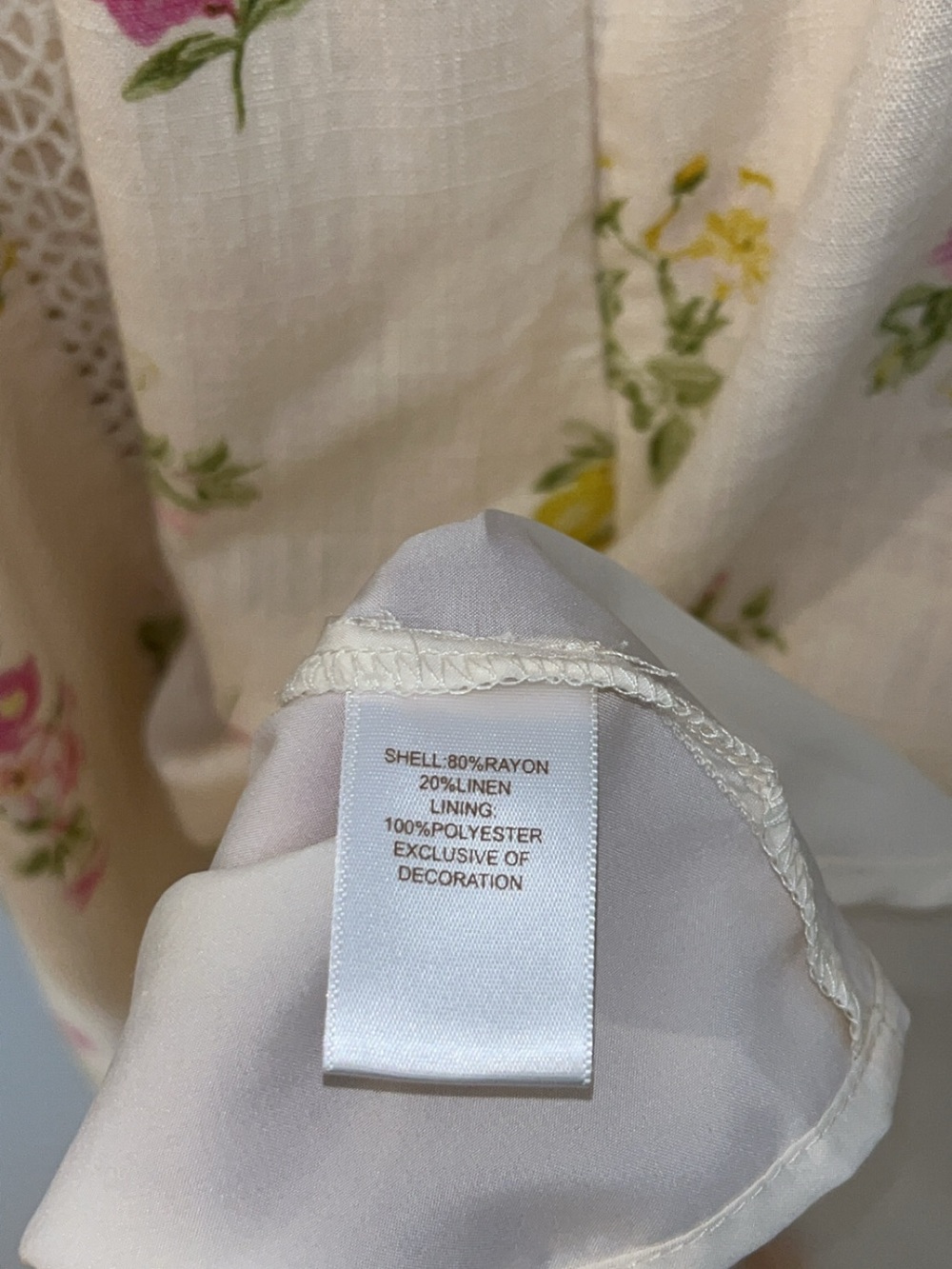 NWT Caroline Constas NY Womens S Ivory Floral Linen Maxi Dress Crochet Lace Trim - Picture 9 of 10